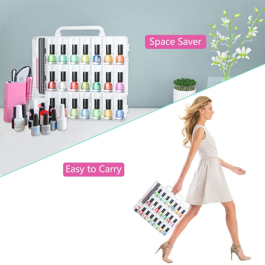 JIASHENG Nail Polish Organizer Case with adjustable dividers