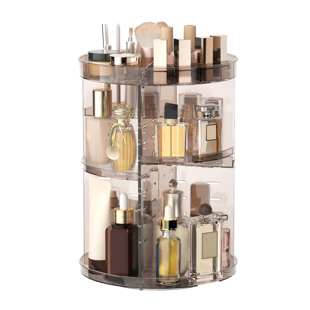 Jiavarry 360 Rotating Makeup Organizer front view in brown