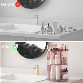 Jiavarry 360 Rotating Makeup Organizer on bathroom countertop
