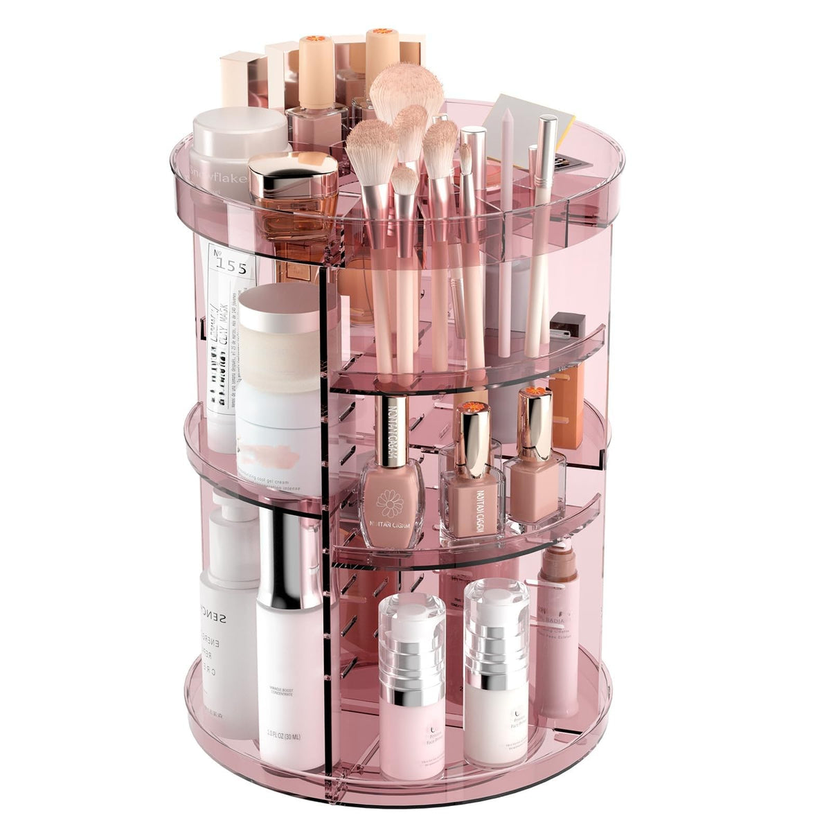 Jiavarry 360 Rotating Makeup Organizer pink front view