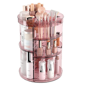 Jiavarry 360 Rotating Makeup Organizer pink front view