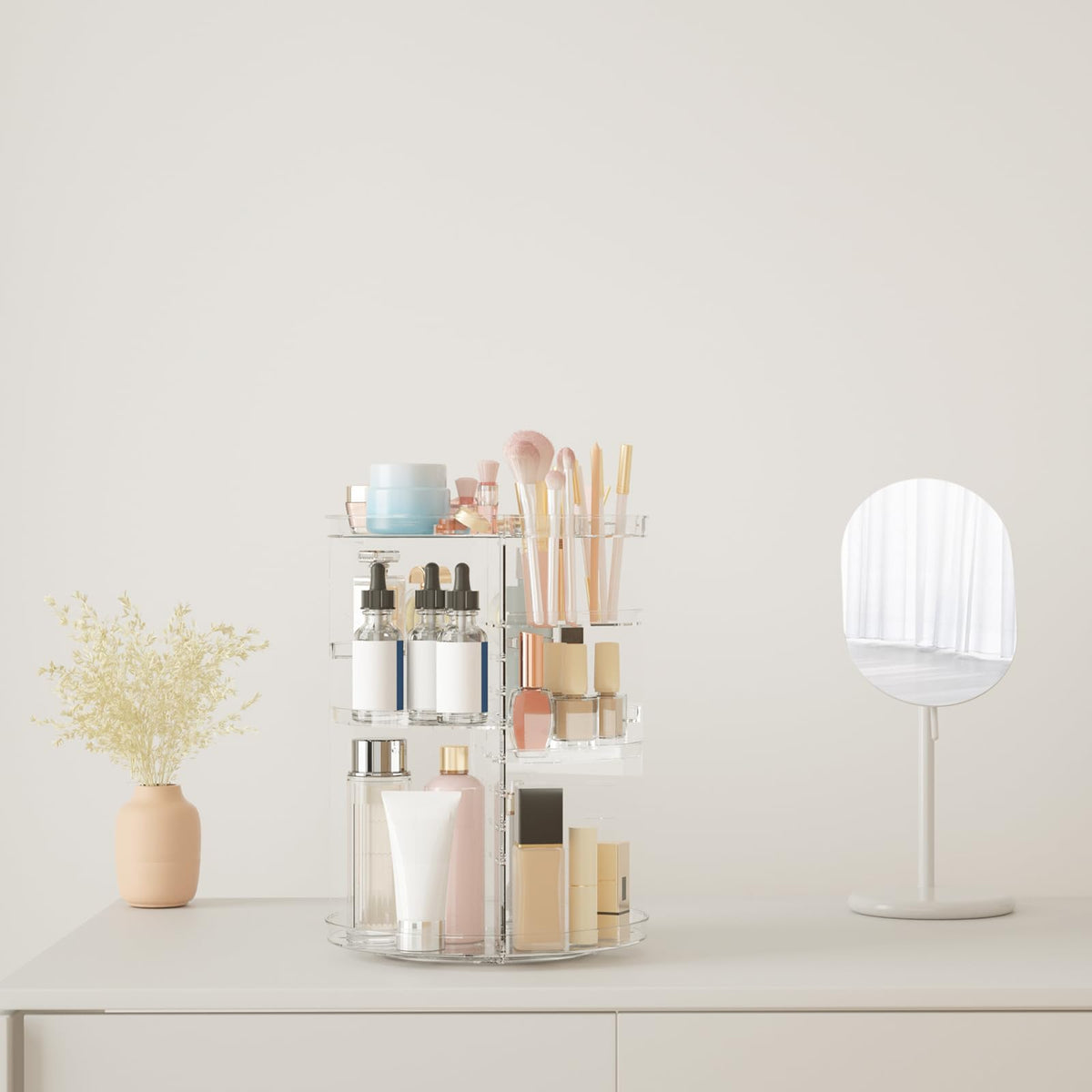 Jiavarry Makeup Organizer top view displaying skincare products