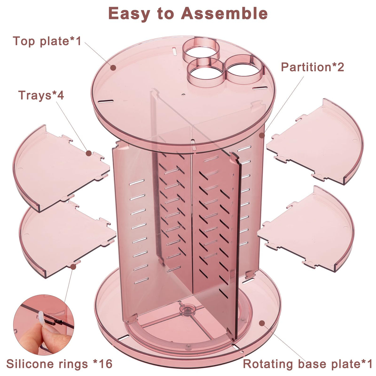 Jiavarry Rotating Makeup Organizer assembled with cosmetics inside