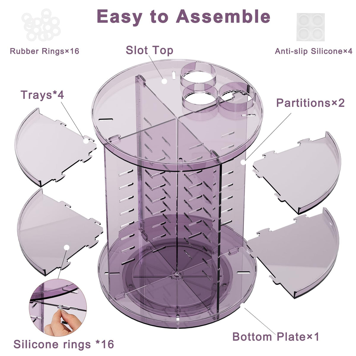 Jiavarry Rotating Makeup Organizer showing the silent rotation feature