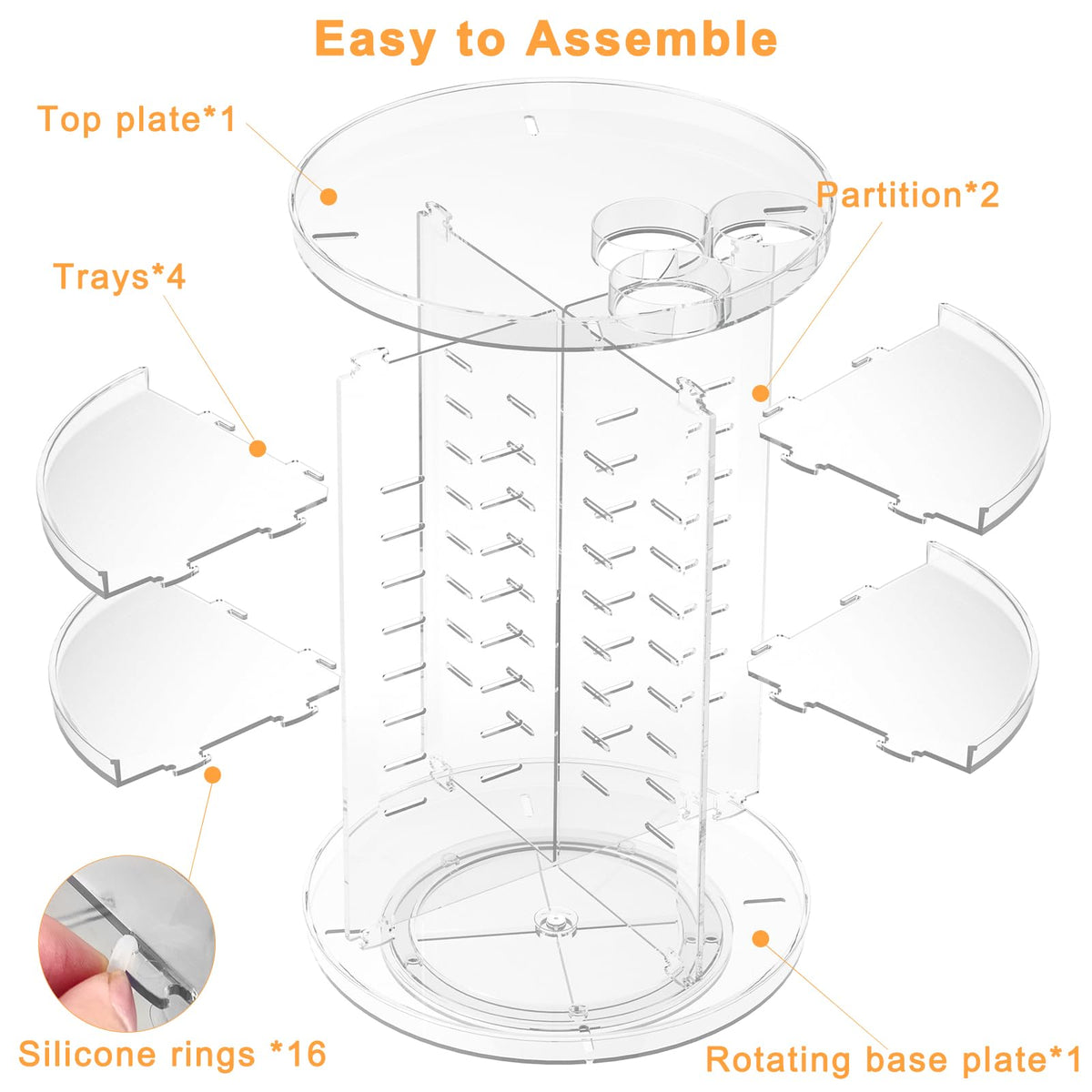 Jiavarry Rotating Makeup Organizer with silicone ring for stability