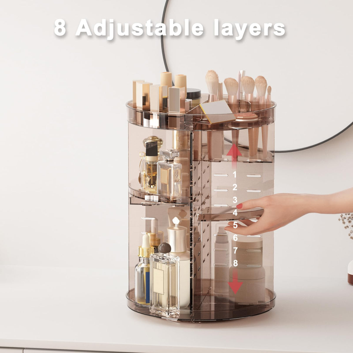 Jiavarry rotating organizer with adjustable height feature