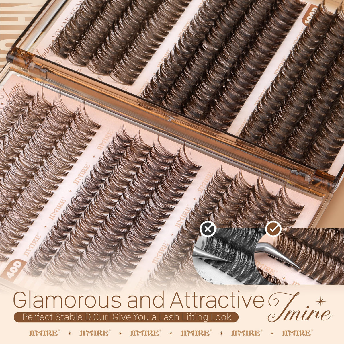 JIMIRE Brown Lash Clusters in a beauty setting