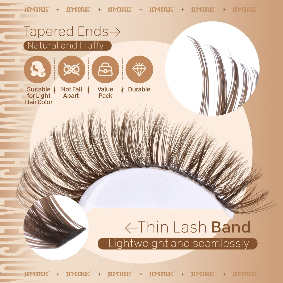 JIMIRE Brown Lash Clusters on model's eyes