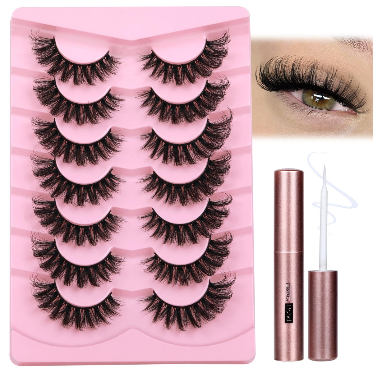 JIMIRE Cat Eye Lashes front view with lash glue kit