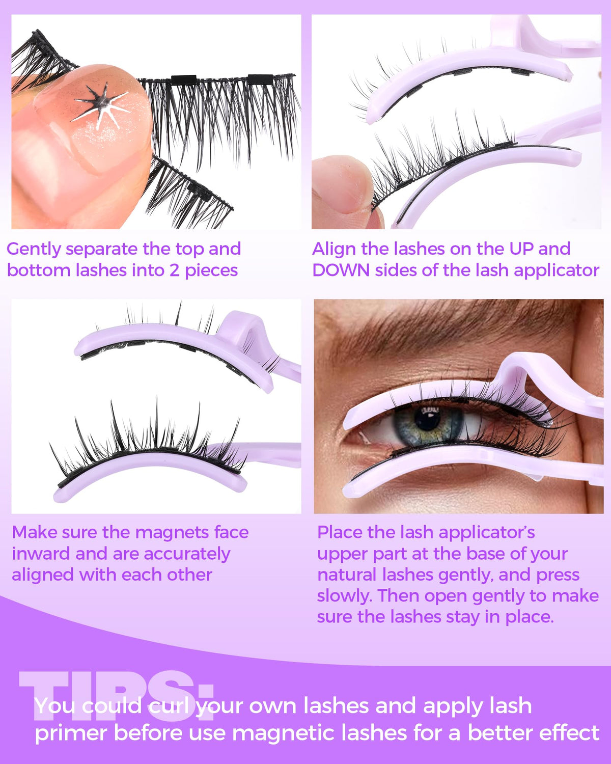 JIMIRE Cat Eye Magnetic Eyelashes with instructions for application