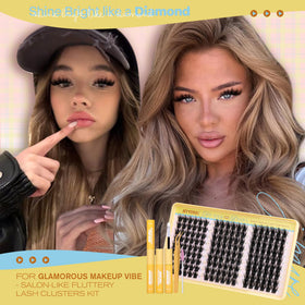 JIMIRE Fluffy Lash Clusters Kit contents including lashes and tweezers