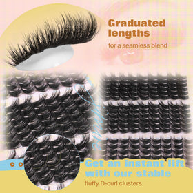 JIMIRE Fluffy Lash Clusters Kit with lashes laid out on a table