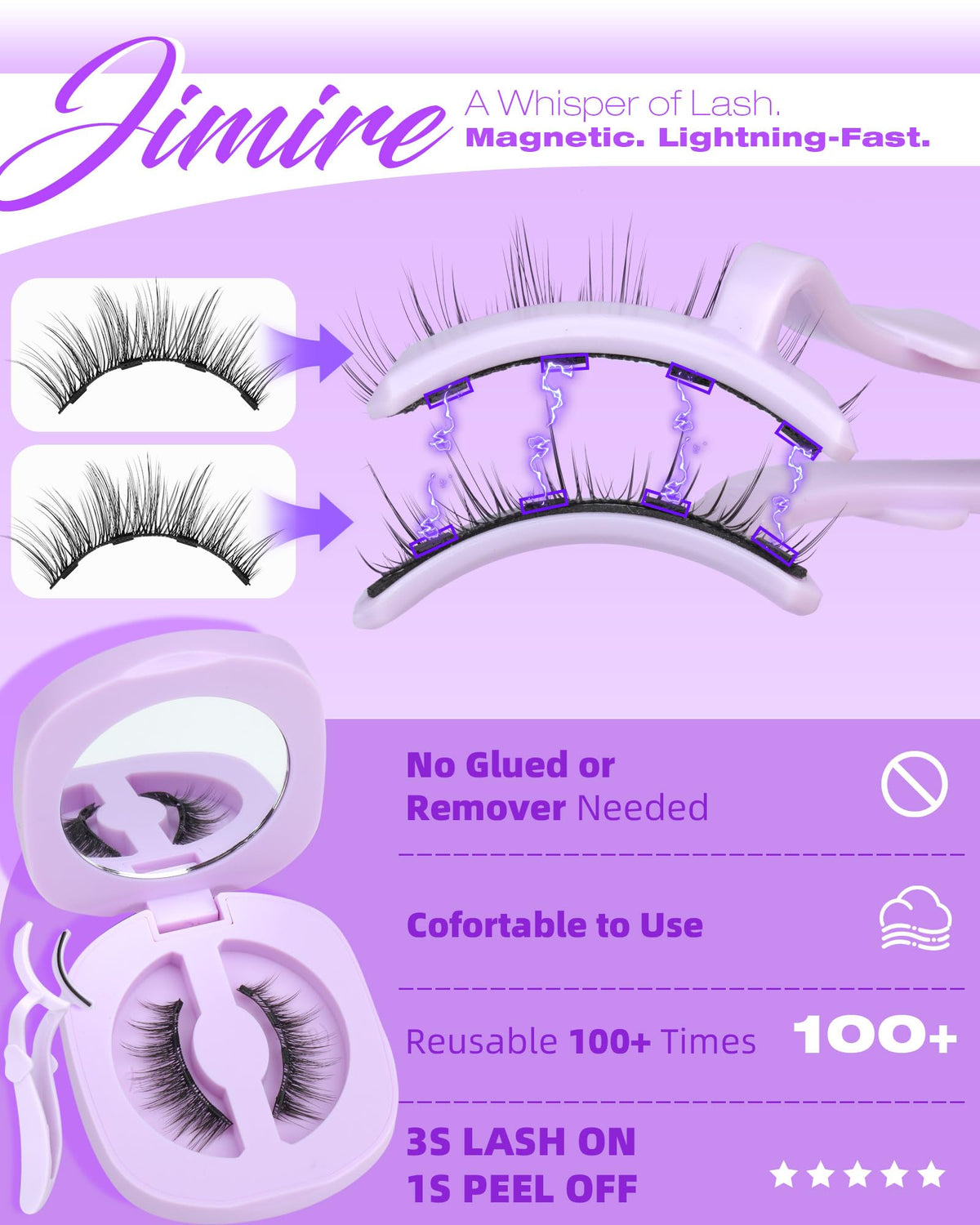 JIMIRE Magnetic Eyelashes being applied with applicator