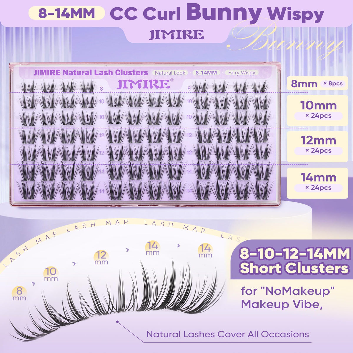 JIMIRE Wispy Lash Clusters displayed on a makeup table
