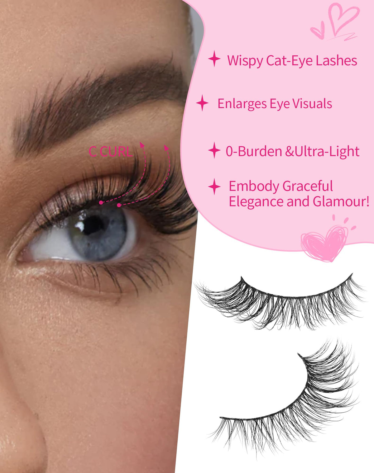 Jiocolor Cat Eye Lashes Short Wispy 15mm side view