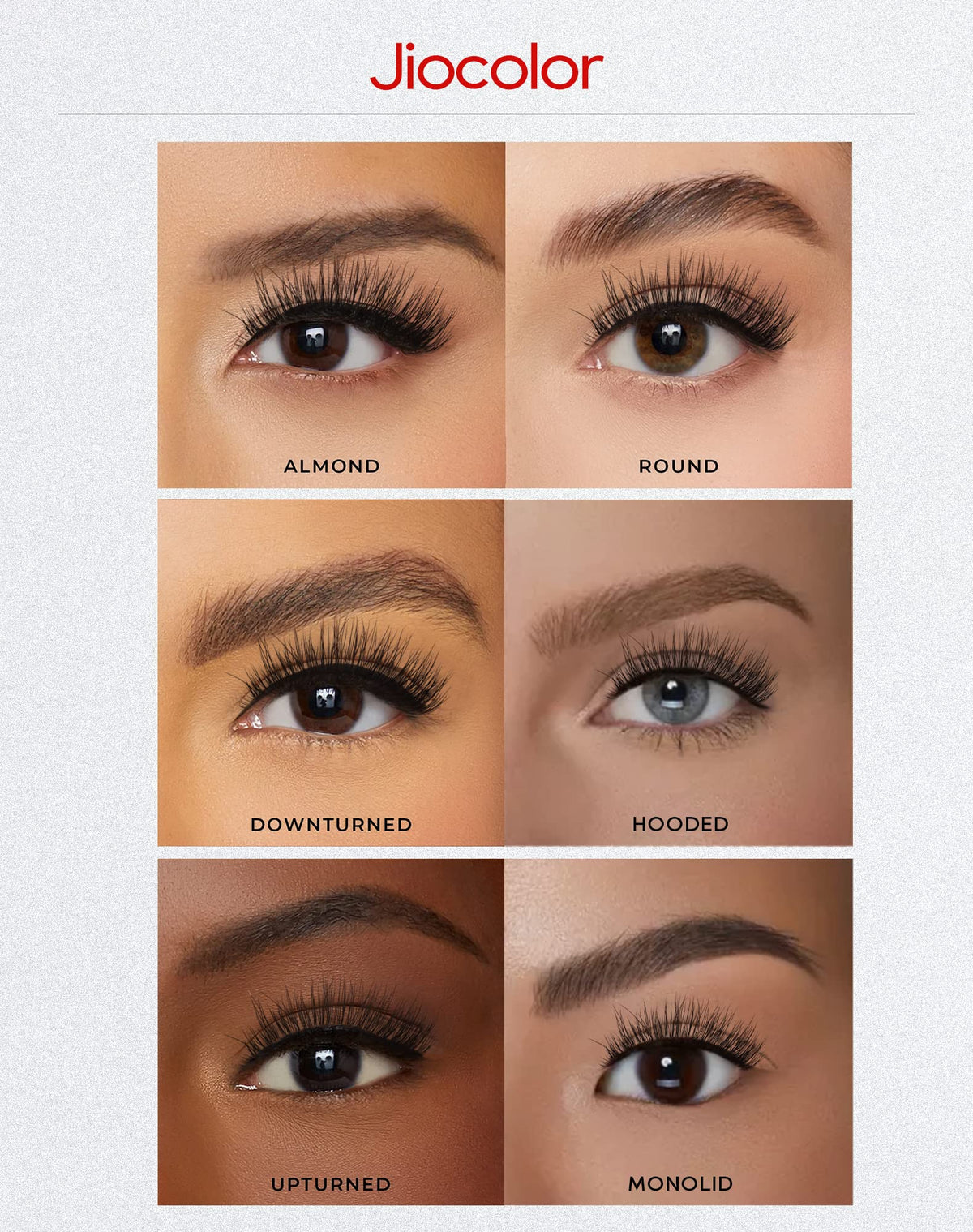 Jiocolor lashes displayed with makeup tools