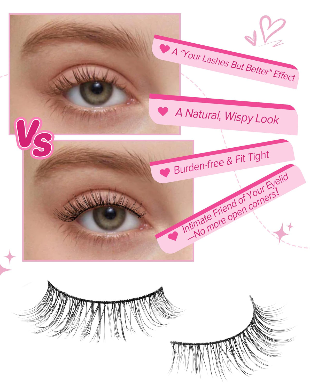Jiocolor Short Lashes Natural Look Wispy close-up of lashes