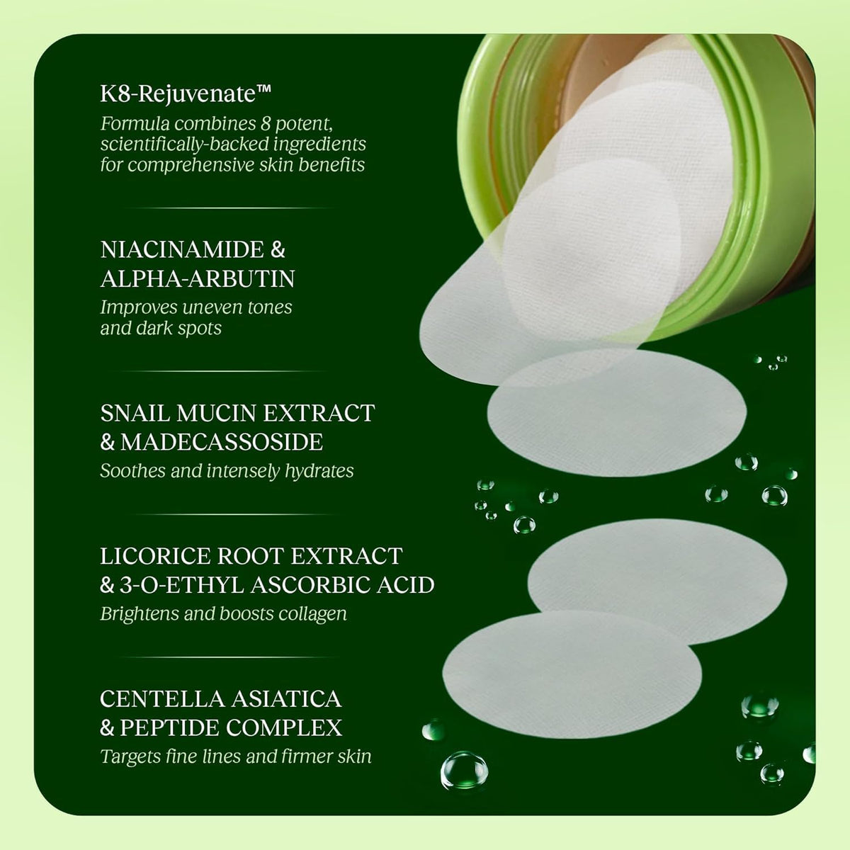 JIYU Toning Polish Pads with key ingredients displayed