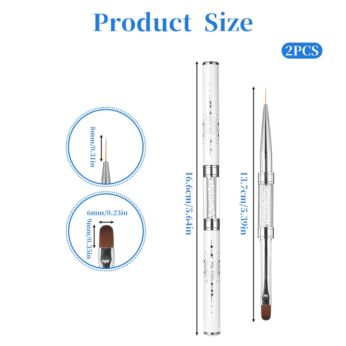 JJUNW Dual Ended Nail Brush with flat oval and fine liner tips