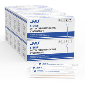 JMU 6 Inch Sterile Cotton Swabs front view in packaging