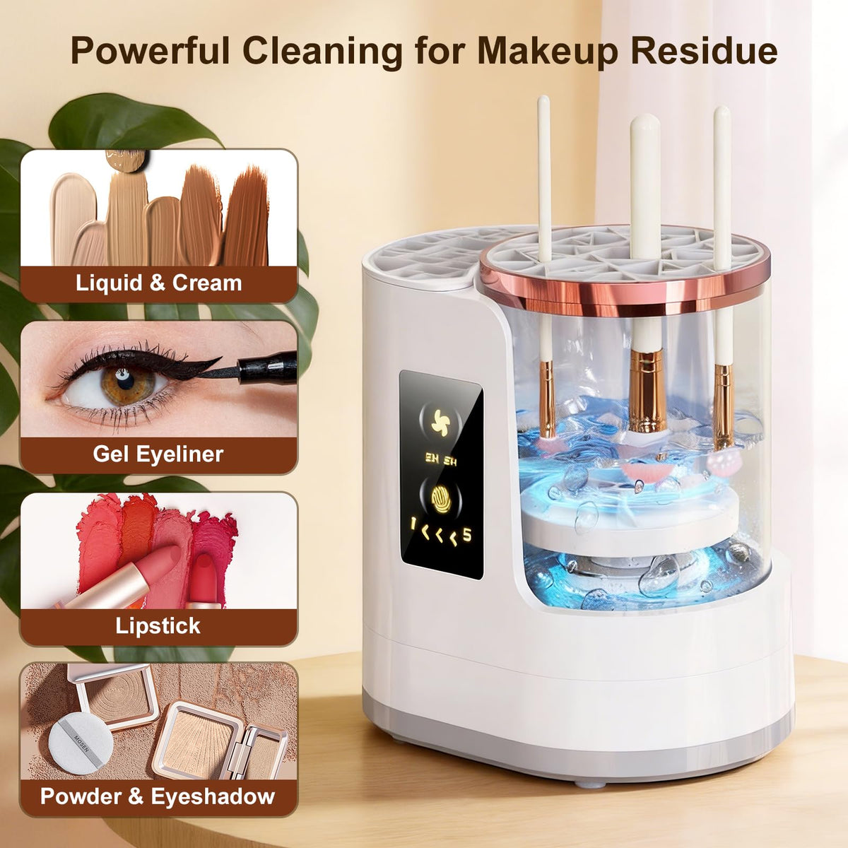 Jnconser Electric Makeup Brush Cleaner showing adjustable drying feature