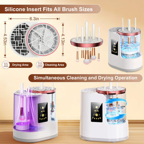 Jnconser Electric Makeup Brush Cleaner with brushes before and after cleaning