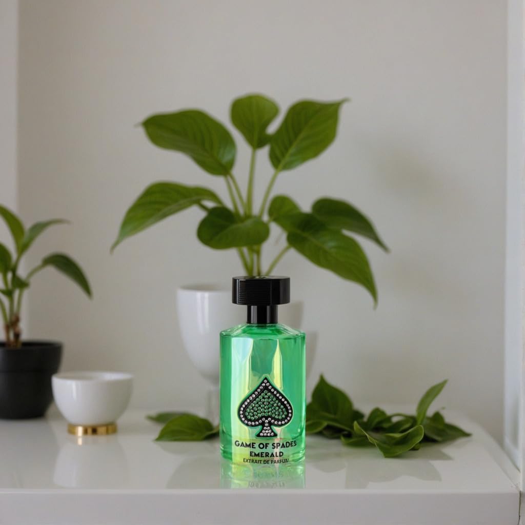 Jo Milano Paris Game of Spades EMERALD Eau de Parfum spray in lifestyle setting