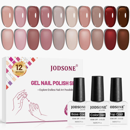 JODSONE 12PCS Gel Nail Polish Set with 10 jelly colours front view