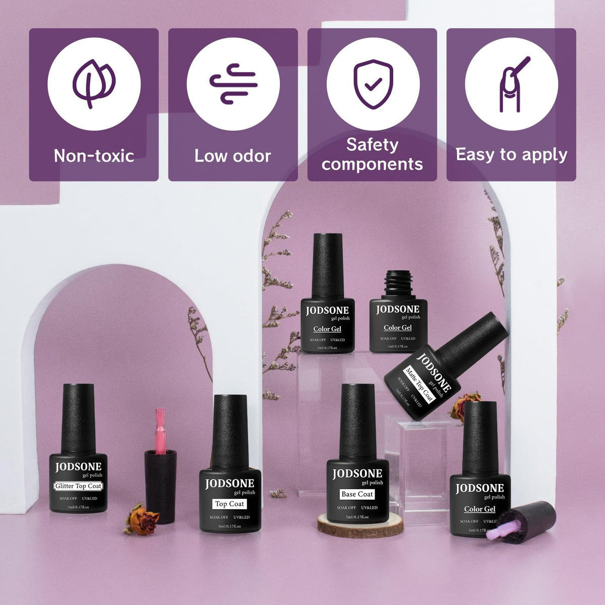 JODSONE base and top coat bottles