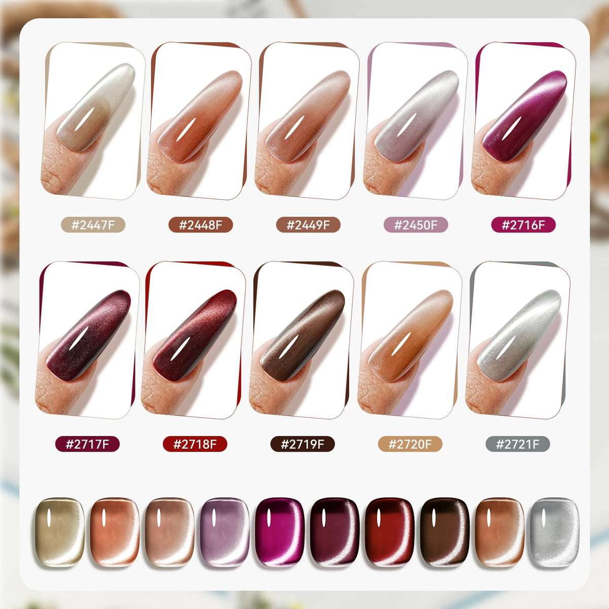 JODSONE Cat Eye Gel Nail Polish set displayed with base and top coat