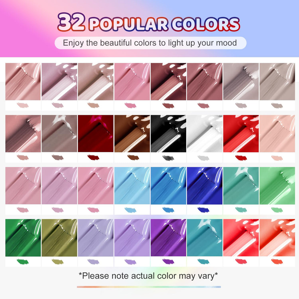 JODSONE Gel Nail Polish Kit showing 32 vibrant colours