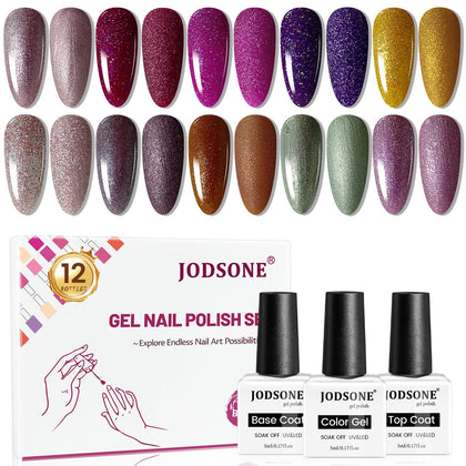 JODSONE Gel Nail Polish Set 12 bottles including base and top coat
