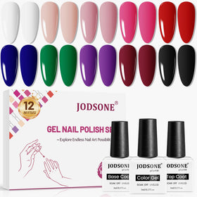 JODSONE Gel Nail Polish Set with 12 bottles including base and top coat