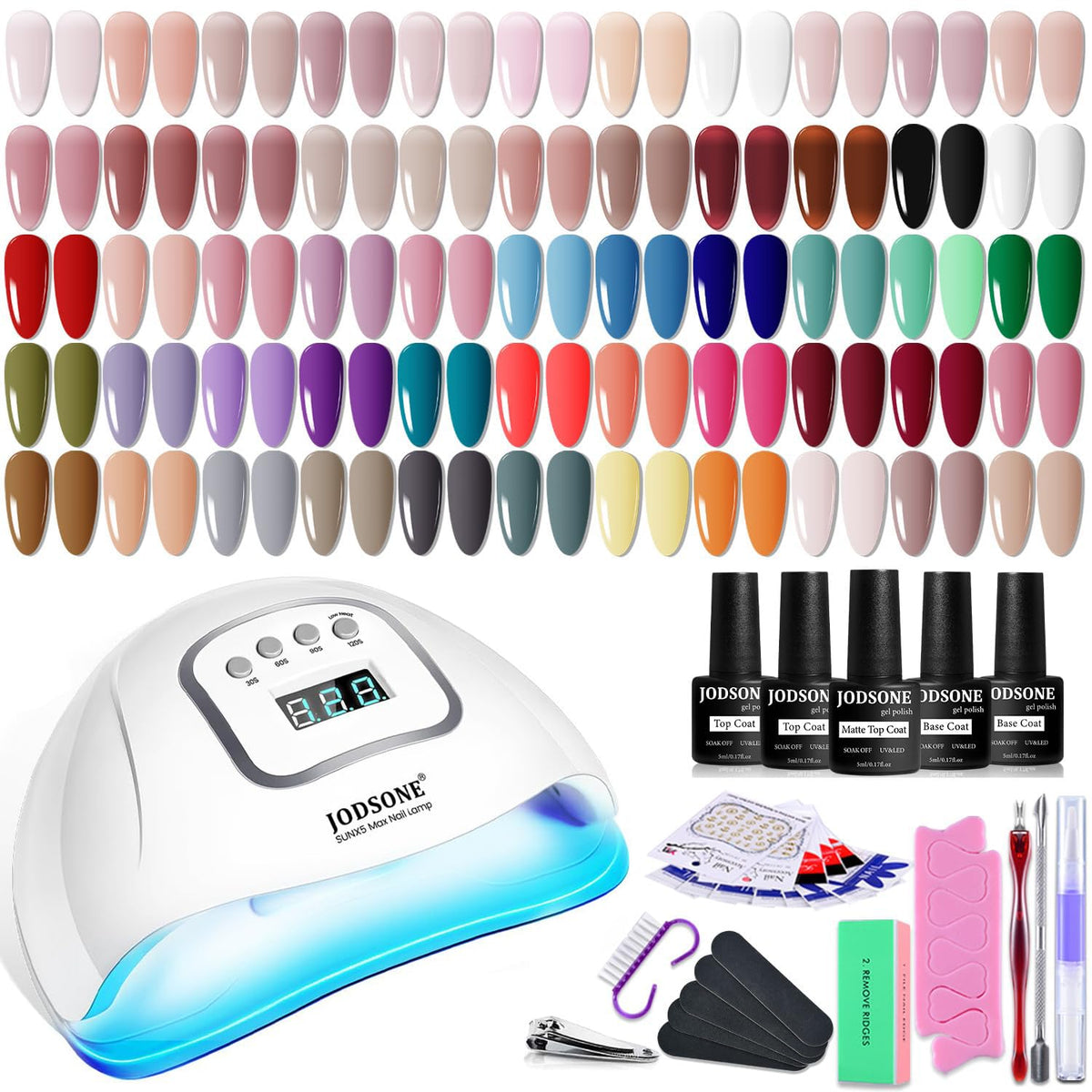 JODSONE Gel Nail Polish Starter Kit with 55 colours and UV light