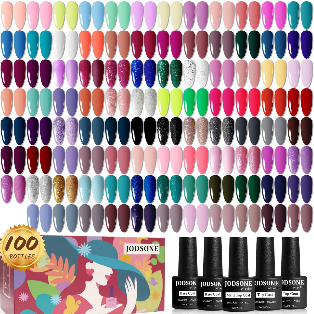 JODSONE Gel Nail Polish Starter Set 100 pieces colourful bottles