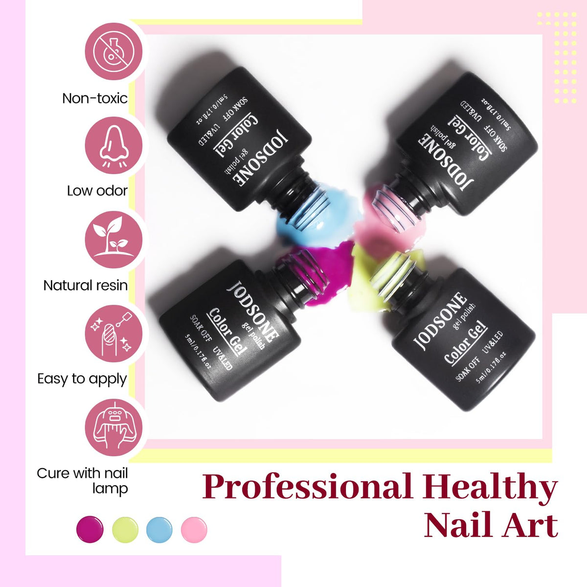 JODSONE gel polish kit displayed with base and top coats