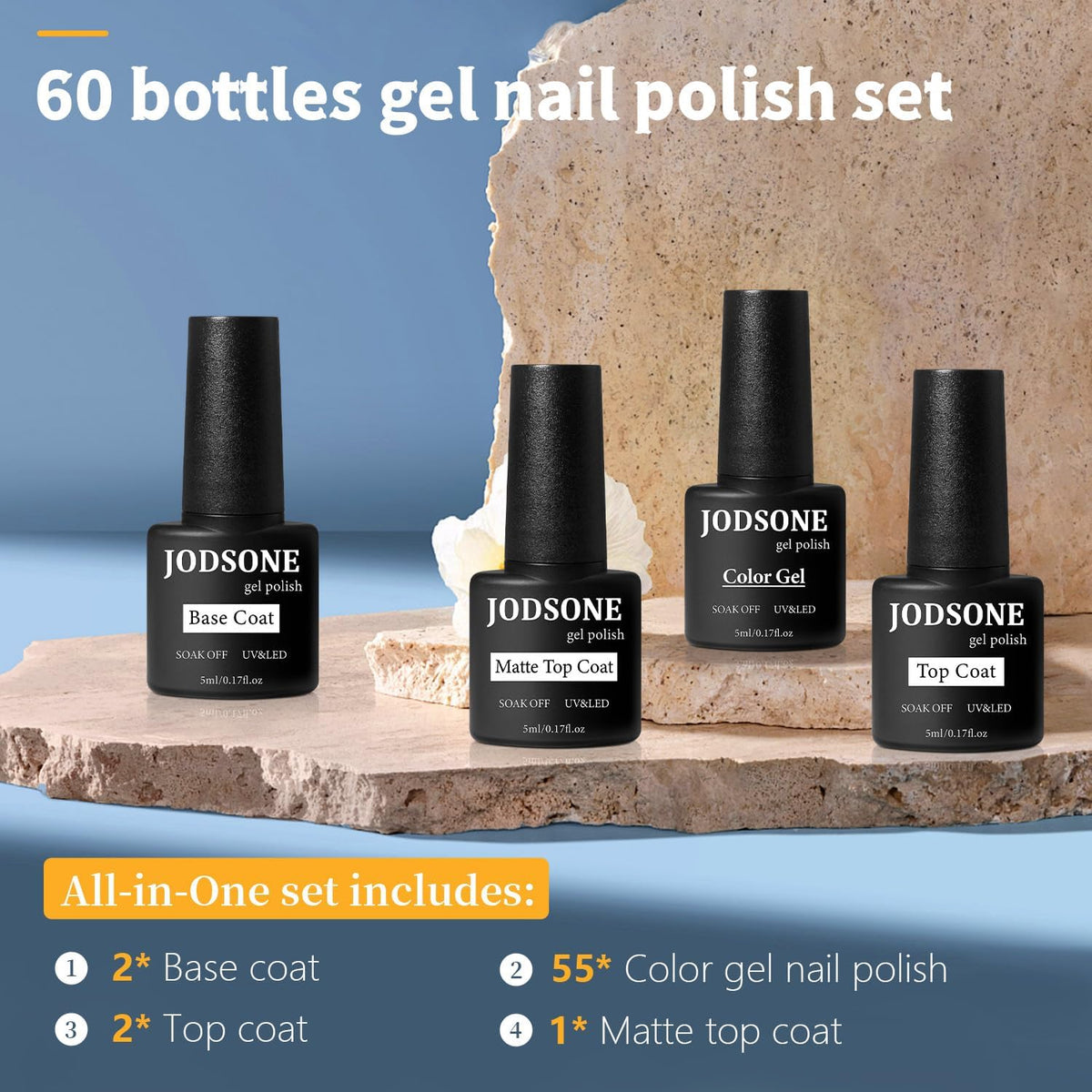 JODSONE matte and glossy top coat bottles