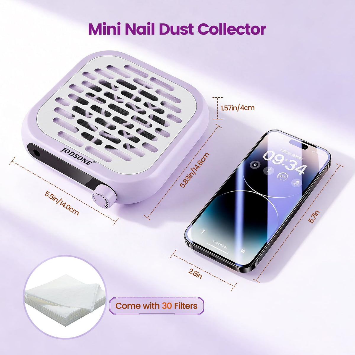 JODSONE Mini Nail Dust Collector showing the back with ventilation holes