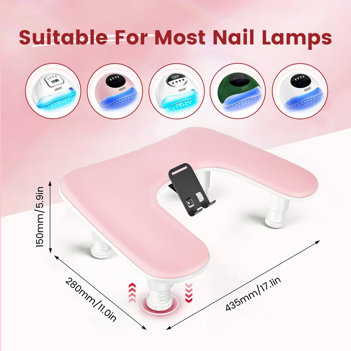 JODSONE Pink U-Shaped Manicure Arm Rest back view