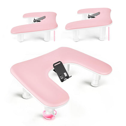 JODSONE Pink U-Shaped Manicure Arm Rest front view with phone holder