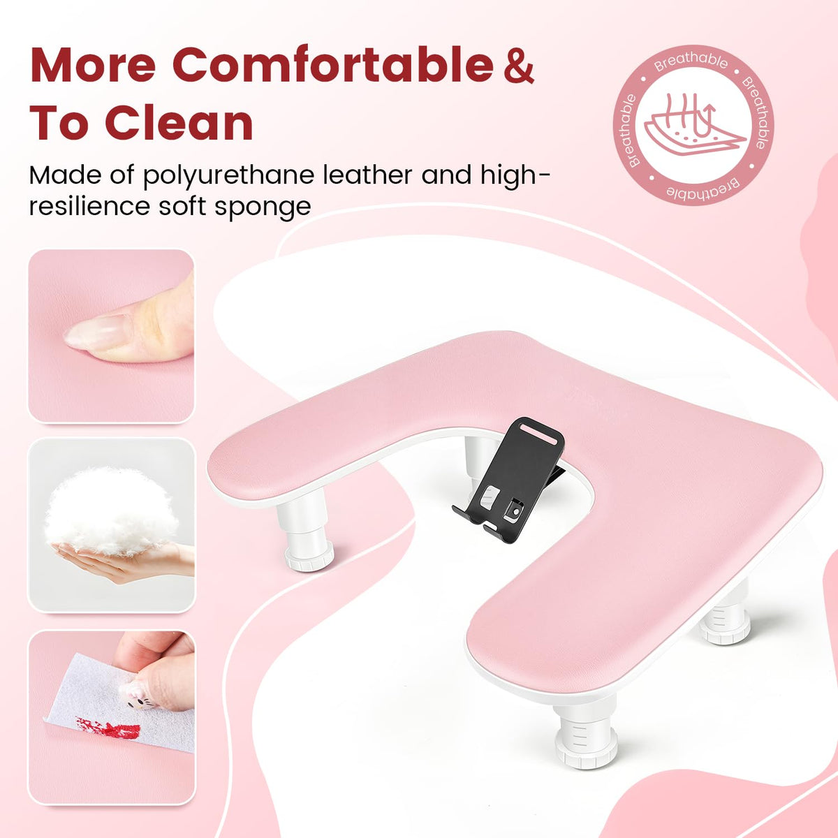 JODSONE Pink U-Shaped Manicure Arm Rest in salon setting