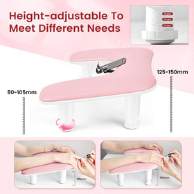 JODSONE Pink U-Shaped Manicure Arm Rest side view showing adjustable height