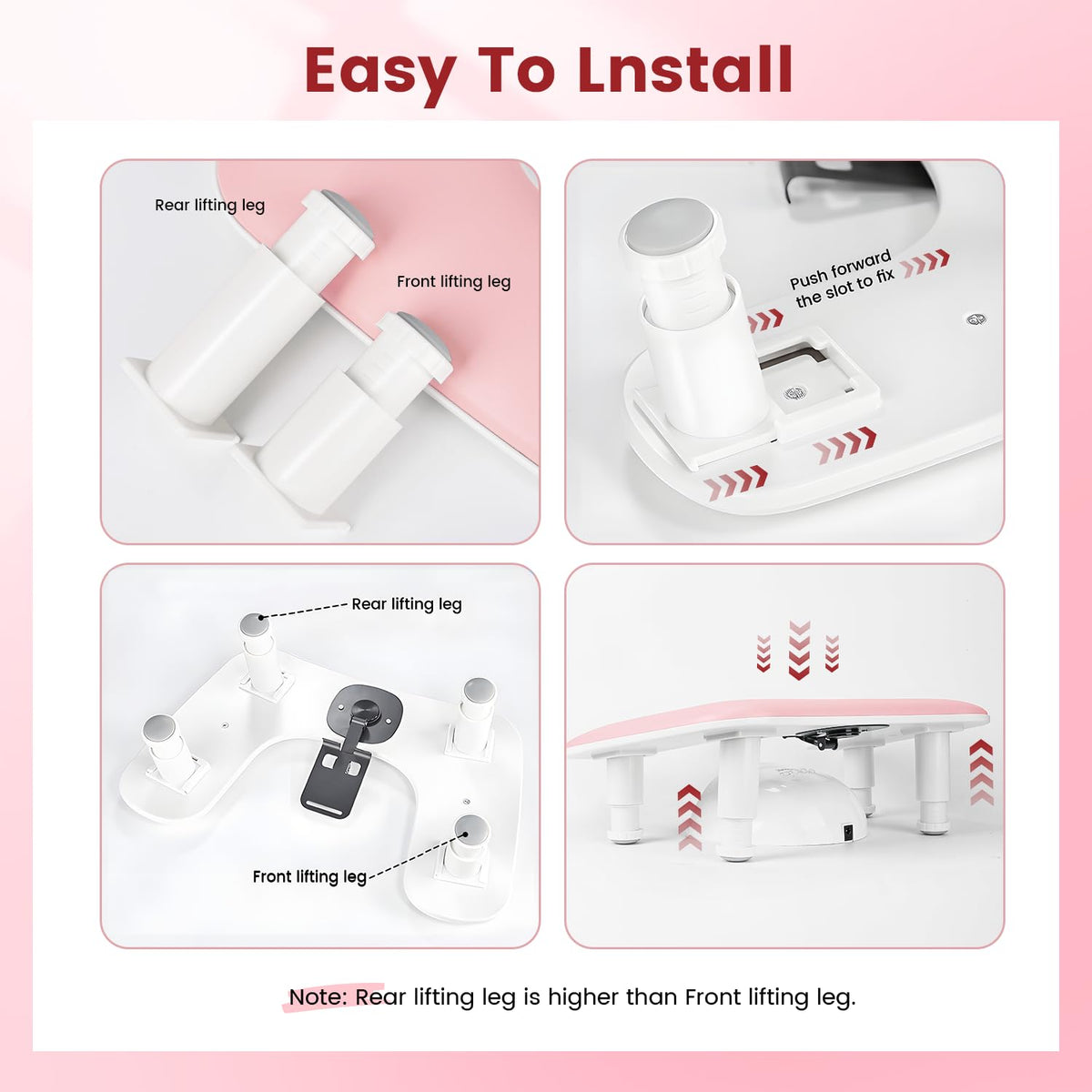 JODSONE Pink U-Shaped Manicure Arm Rest with anti-slip base