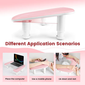 JODSONE Pink U-Shaped Manicure Arm Rest with mobile phone holder in use