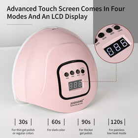 JODSONE Pink UV Nail Lamp showing LCD display and timer settings