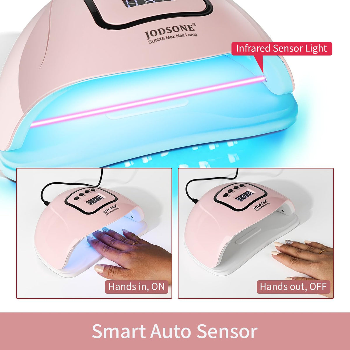 JODSONE Pink UV Nail Lamp side view with LED beads visible