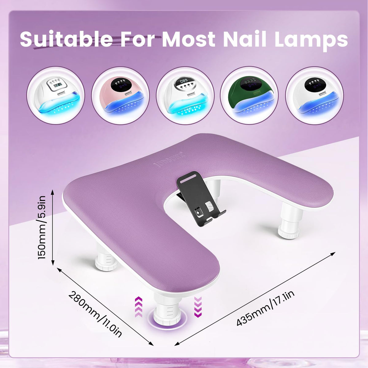 JODSONE Purple Manicure Arm Rest with non-slip base