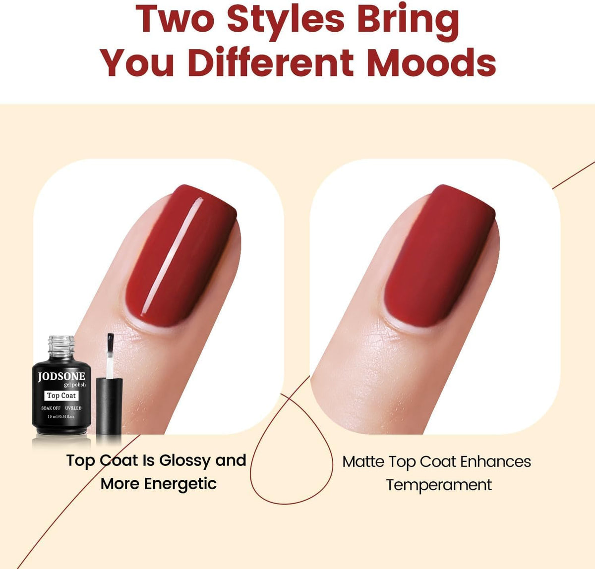 JODSONE Top Coat Gel Polish 15ML application on nails