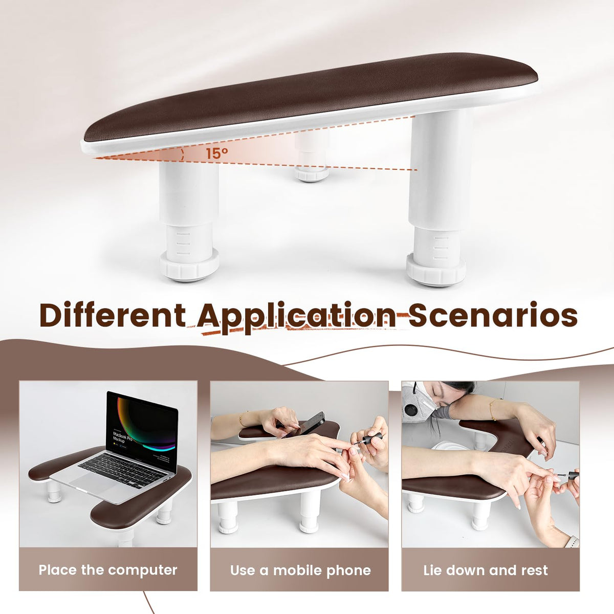 JODSONE U-Shaped Arm Rest with phone holder in use during manicure