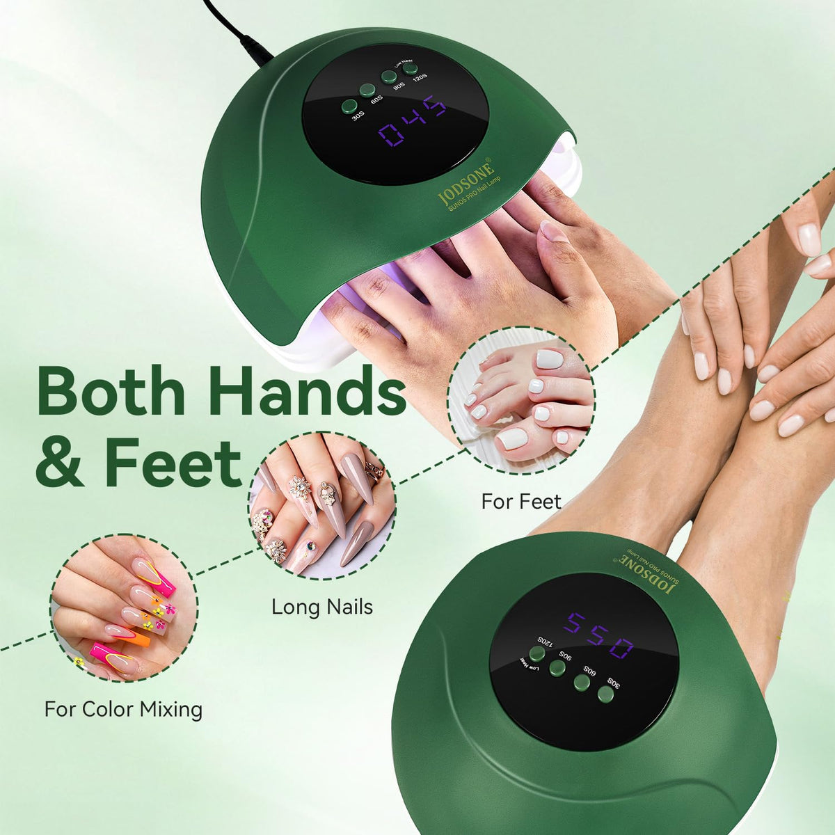 JODSONE UV Nail Lamp showing multiple gel nail applications
